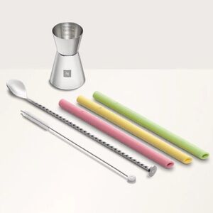 🆕 1 Recipe Kit Colourful Cocktail Bar Set with Silver Jigger BNIB